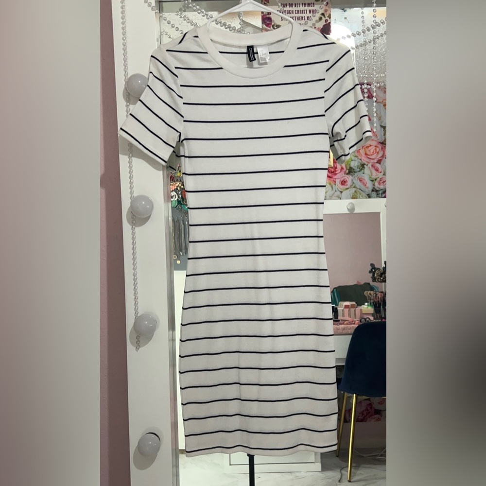 White with black stripes dress